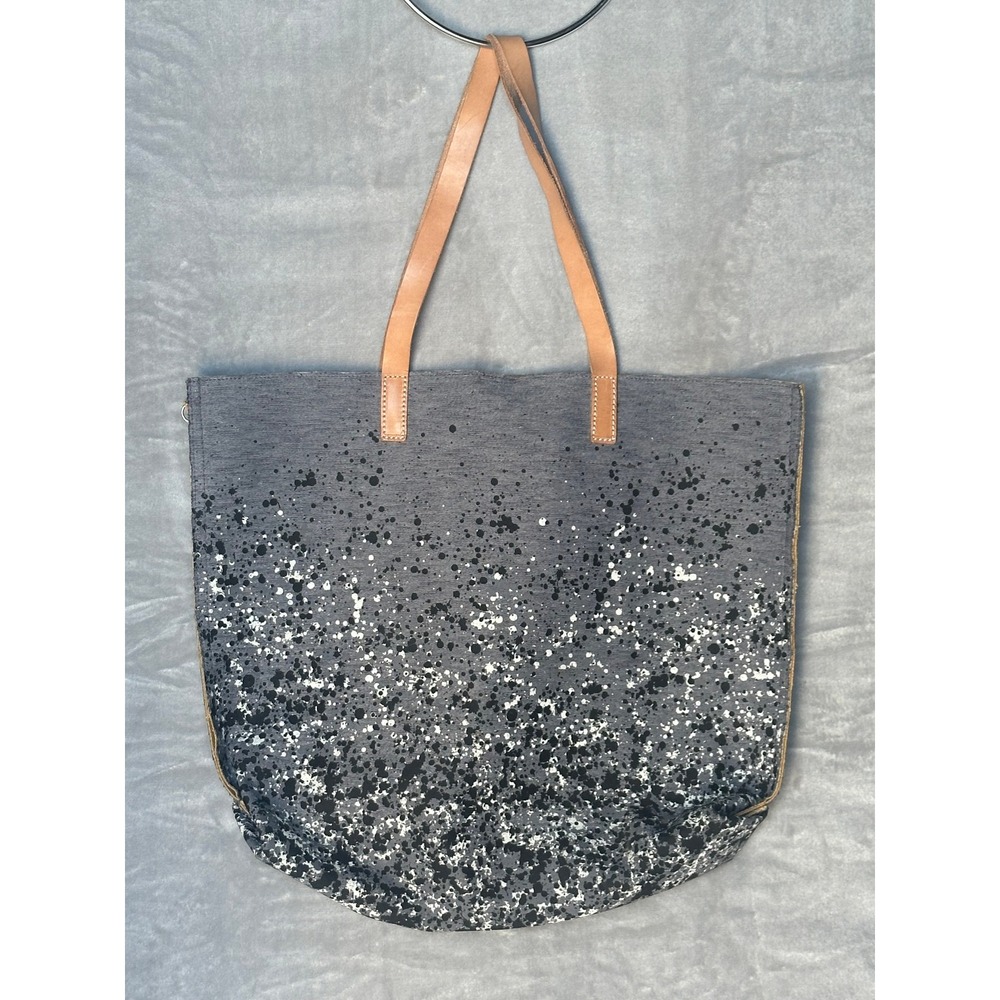 Verloop Leather Handle Canvas Tote Bag Gray Speckle Straps Large‎ Shopper Tote